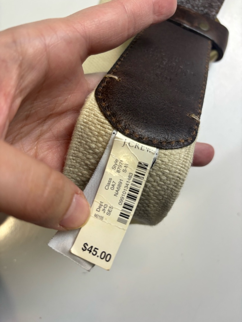 J. Crew wide Canvas‎ and Brown Leather stretch Belt sz S/M - Picture 4 of 7